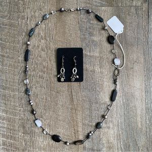 Earring & Necklace Set -Hematite, Pearl, Chalcedony, Black Horn, Shell, …